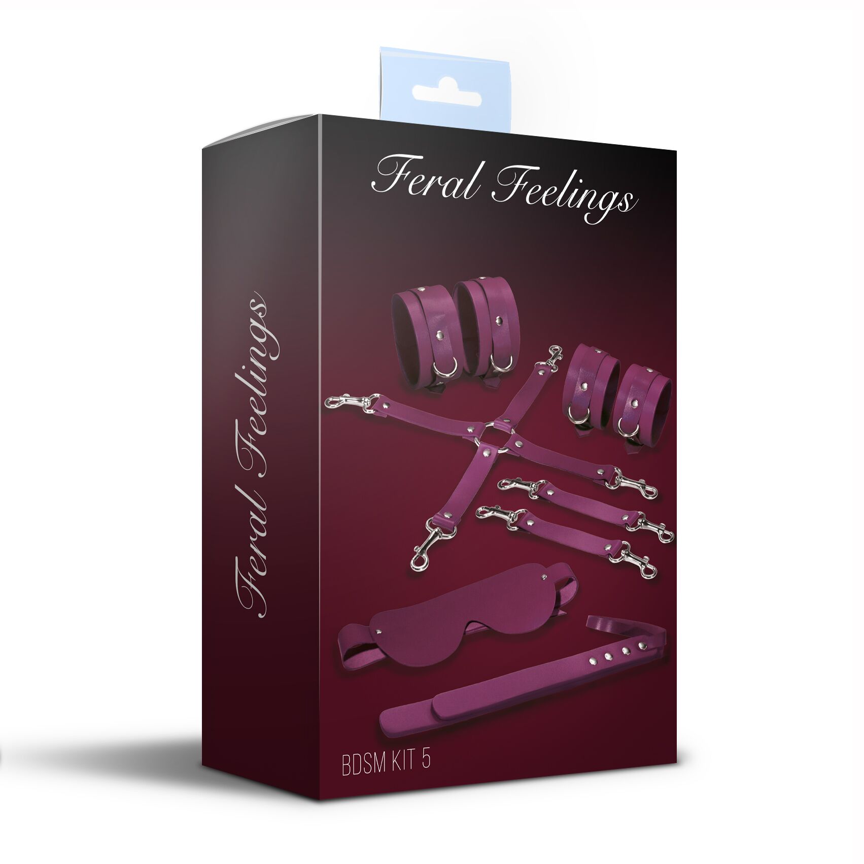 Набор Feral Feelings BDSM Kit 5 Burgundy, наручники, поножи, коннектор, маска, паддл